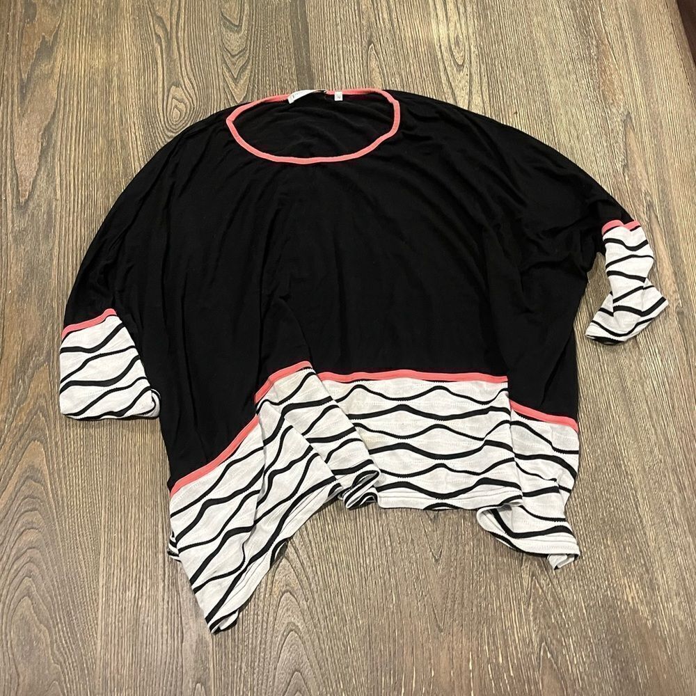 Patrizia Luca Blouse Knit 3/4 Dolman Sleeve Round Neck Black Multi Size L/XL